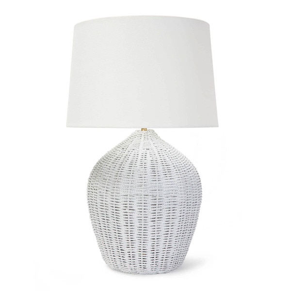 rattan wrapped white ceramic lamp